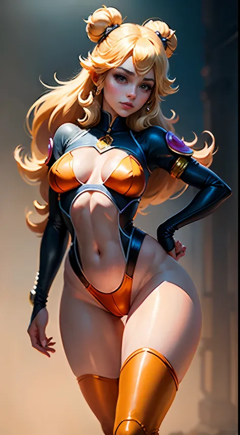 princess peach, small ass, sexy pose, opening buttocks, transparent sports top, leg pants glued, heroic, magic lighting, full body portrait, chromatic freak, sexy body, best quality, (beauty), masterpiece, 1 girl, render based on physics, amazing rainbow e...