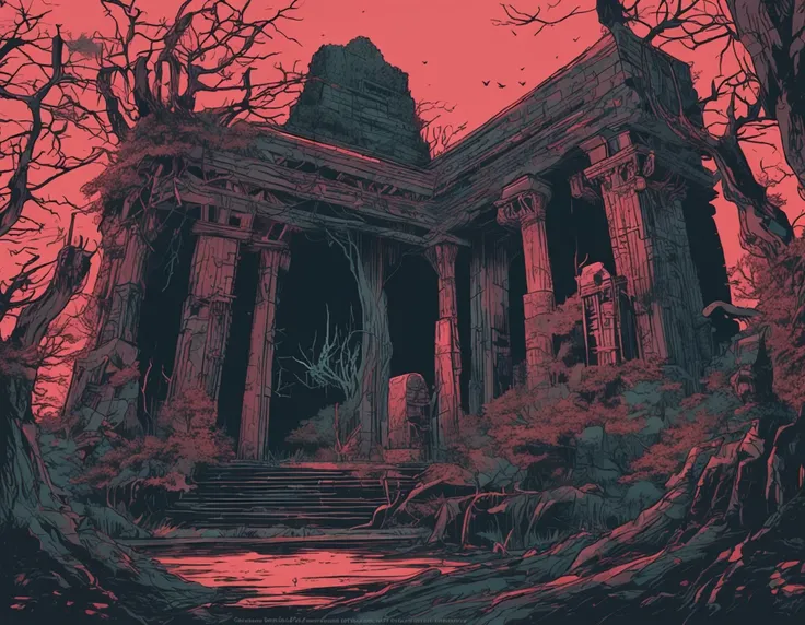 Temple of the Ruins、moonlights、Overgrown weeds、Dead trees々