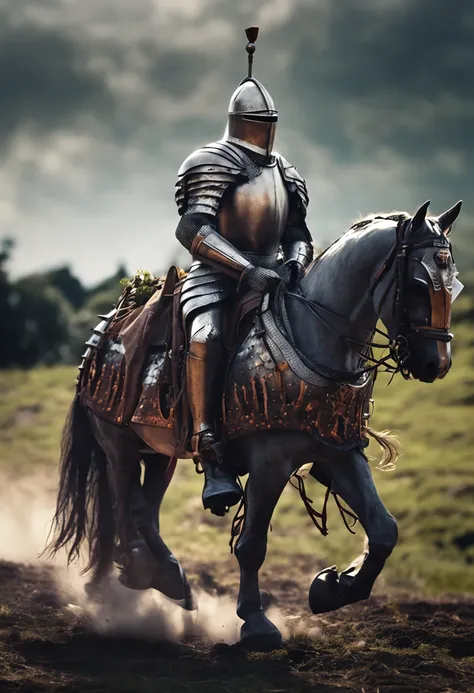 (Solemn royal knight),armor，ride horse，The neatness of the formation is neatly arranged,borgar，The foreground is a tiny flower，Blurred front shadow，depth of fields，tmasterpiece，Light and shadow effects，Movie special effects