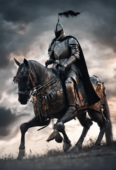 (Solemn royal knight),Armor，ride horse，The formation is neat,borgar，The foreground is a small flower，The front shadow is blurred，depth of fields，tmasterpiece，Light and shadow effects，Movie special effects