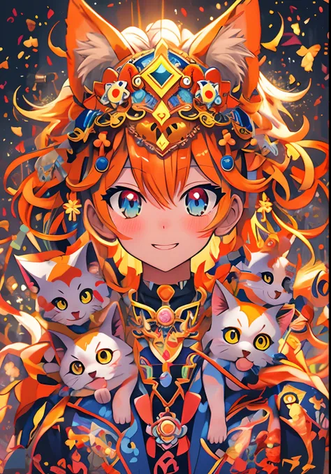 Anime girl and cat with orange hair and blue eyes, Detailed Digital Anime Art, Trending on ArtStation pixiv, anime fantasy illustration, digital anime illustration, guweiz on pixiv artstation, beautiful anime catgirl, anime style 4 k, detailed anime art, i...