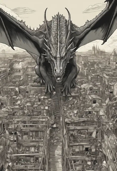 "A creepy titanic dragon, com 4 olhos e 6 asas (three on each side), de cor roxa e com rachaduras em sua pele escamosa, coberto por vibrantes runas arcanas. Full body view seen from above."