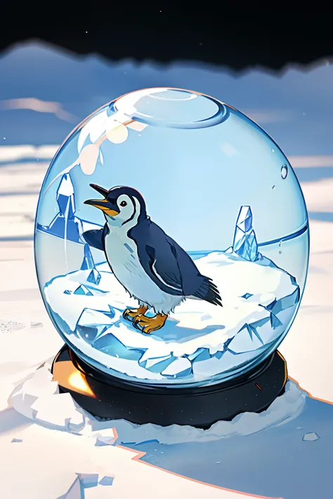 penguin，kawaii，top-quality，3D,8K，On ice，Crown cover