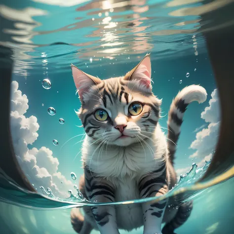 Water Size Cat　under the water　Perspective