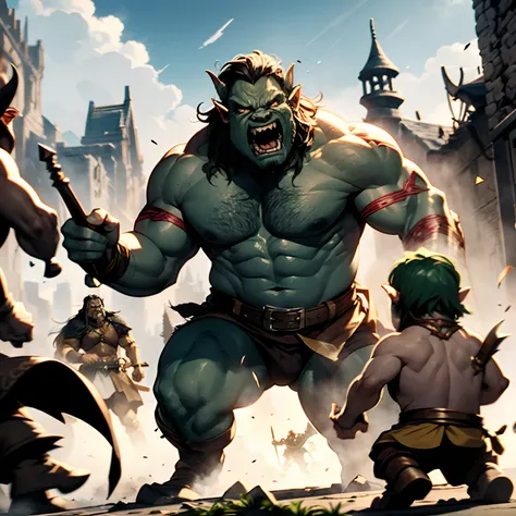 Ogres and orcs in a battle against many dwarves of Middle-earth The Lord of the Rings is in a mythical city of dwarves