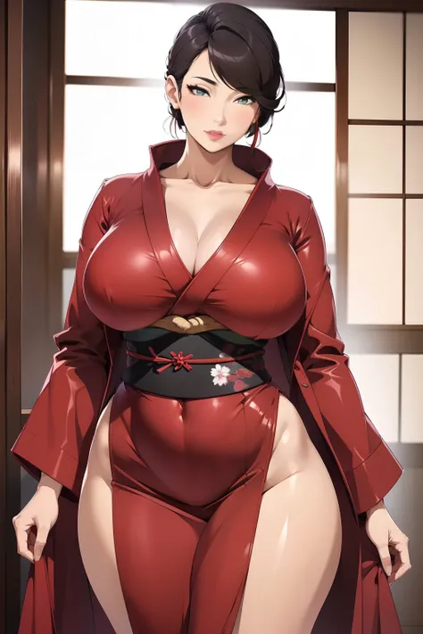 1womanl， （tmasterpiece： 1.3），Beautiful mature Japanese woman， detailed finger， beautiful hand， hyper realisitc， 1womanl， （Sagging breasts， Bewitching body： 1.2） brunette color hair： 1.1， Super detailed face， Detailed lips， Detailed eyes， 二重まぶた， Sexy low-cu...