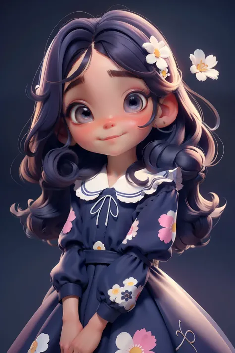 Loli Menina de cabelos compridos, olhos claros, vestido, jardim com muitas flores