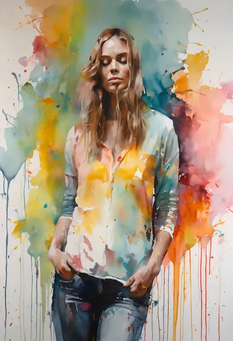 a woman by agnes cecile, luminous design, pastel colours, ink drips, autumn lights