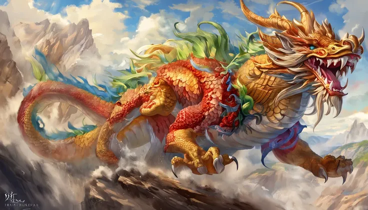 Chinese Dragon, full bodyesbian, drak, Extremely detailed Cg Unity 8K wallpaper), (Colorful:1.2), Long hair, Sharp teeth, Red eyes, teeth, Huge, Hires upscale: 1.7, Hires upscaler: 4x_NMKD-Siax_200k, Noise Removal Strength: 0.45, Lifelike texture, Dynamic ...