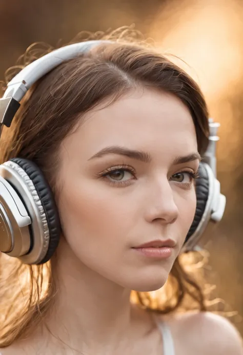 man with music headphones, golden energy around him