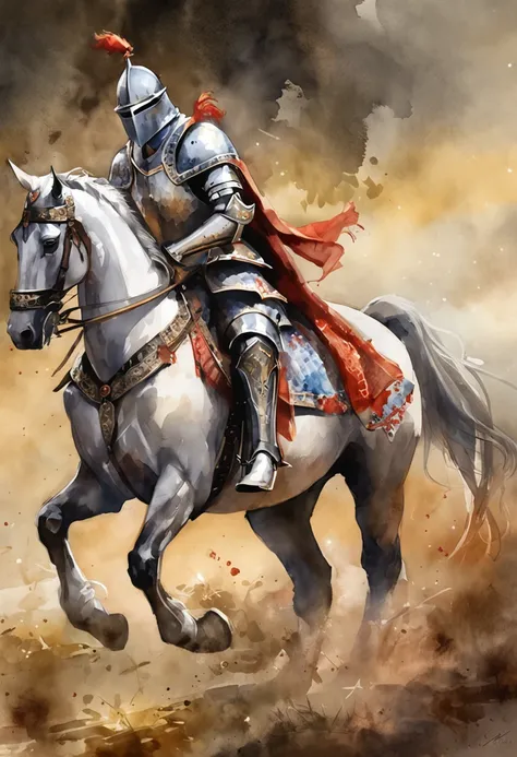 (Solemn royal knight),Armor，ride horse，The formation is neat,borgar，The foreground is a small flower，The front shadow is blurred，depth of fields，tmasterpiece，Light and shadow effects，Movie special effects