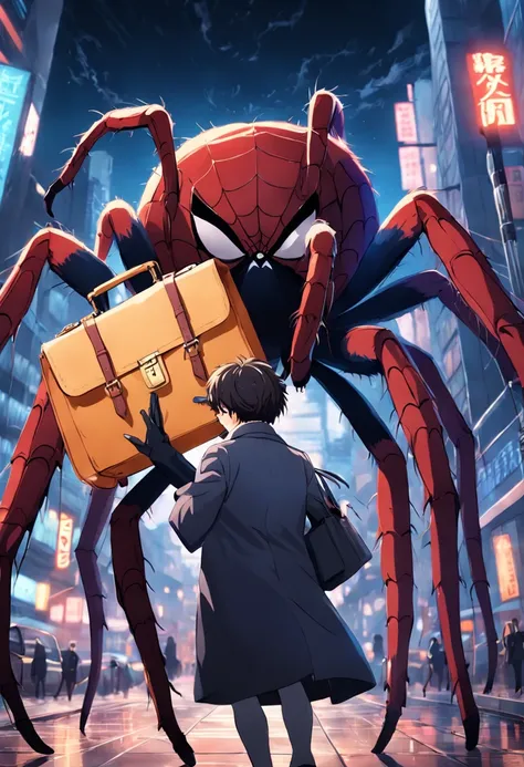 Lawyer spider with briefcase in hand