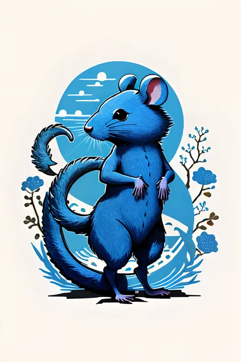 Zodiac rat Traditional Chinese paper cut Anthropomorphic Klein blue Pure white background