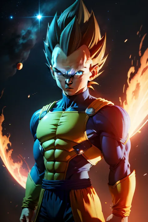 Vegeta，Super Saiyan mode，in outer space，Battle form