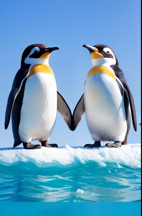 Cute penguins in a beautiful blue sky