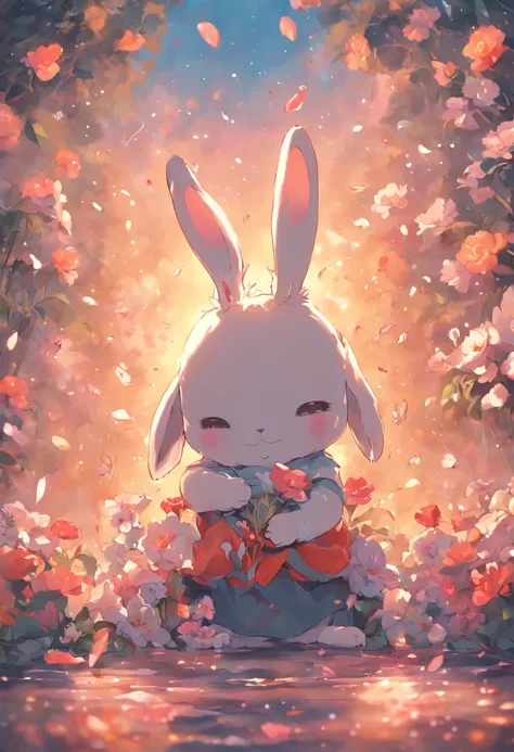 "Rabbit" you happy goddess soft cute rabbit hugging bucket flowers