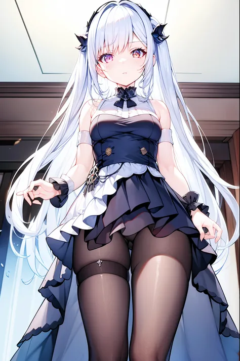 Charybdis(azur lane), (origen), enmaided,Indoors,cowboy  shot, Arms behind, ​masterpiece, top-quality, extra detailed face, Sharp details, highly contrast,Skirt Fold