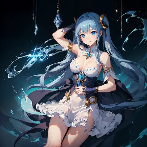 ・((Original Characters)): (Guardian Goddess of Adventurers、hestia)
・((Volume Lighting)): (Deities々A mysterious light in the realm of illuminates her)
・((Best Shadows)): (Delicate shadows are formed in the folds of her blue hair and dress)
・((Shallow depth ...