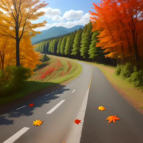 The road is full of maple leaves