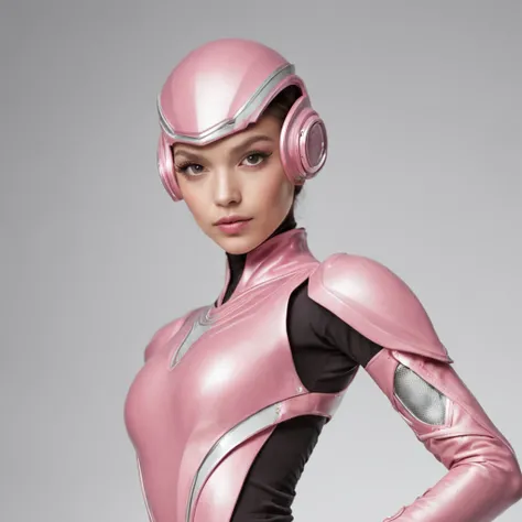 Portrait of a futuristic pink Power Ranger from space, fashion, editorial, fotografia editorial, capa de revista, 4k, boneca, intricate details, black studio background ::n_ low quality, full body, signature, mark, watermark, text, deformed, deformed eyes,...