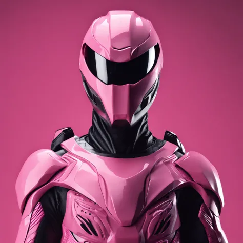 Portrait of futuristic pink Power Ranger from space, fashion, editorial, fotografia editorial, capa de revista, 4k, boneca, intricate details, black studio background, fundo preto, black background ::n_ low quality, full body, face, signature, mark, waterm...