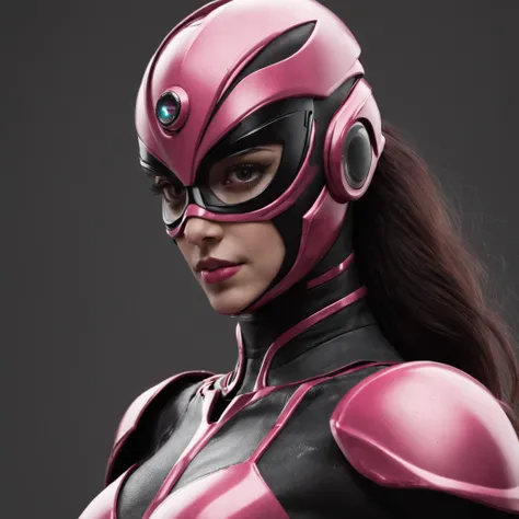 Portrait of futuristic pink Power Ranger from space, fashion, editorial, fotografia editorial, capa de revista, 4k, boneca, intricate details, black studio background, (((fundo preto))), black background ::n_ low quality, full body, (((face))), signature, ...