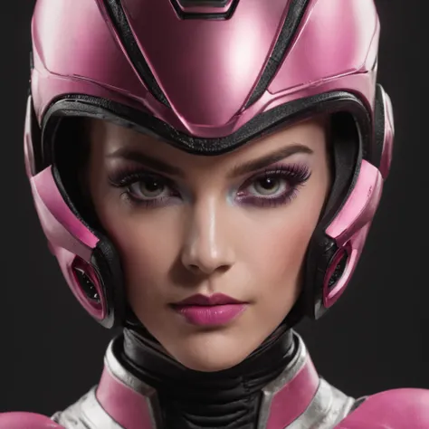 Portrait of futuristic pink Power Ranger from space, fashion, editorial, fotografia editorial, capa de revista, 4k, boneca, intricate details, black studio background, (((fundo preto))), black background ::n_ low quality, full body, (((face))), signature, ...