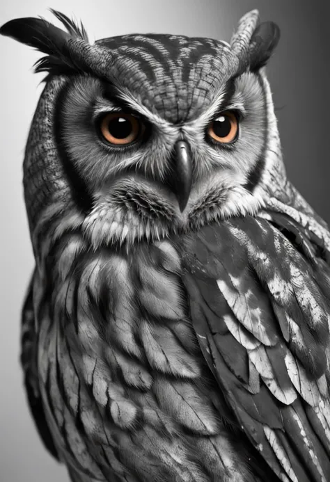 Illustration of an owl for tattoo in black and white, hiper realista, with strong lines and an appearance similar to Māori foclore and their tattoos. o desenho deve conter uma coruja, involved in Māori traits and characteristics, , Make sure there is no no...