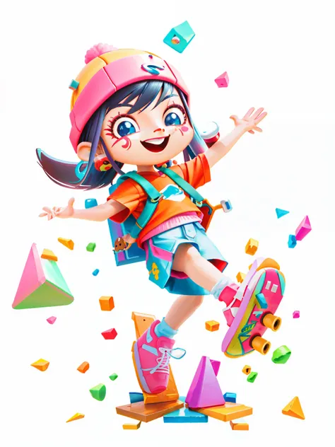 Close-up of cartoon character holding skateboard, cute 3 d render, Colorful! Character design, 3d character, 3 d character, childrens art in artstation, Cute cartoon character, 3 d render official art, 3 D character art, render of a cute 3d anime girl, ani...