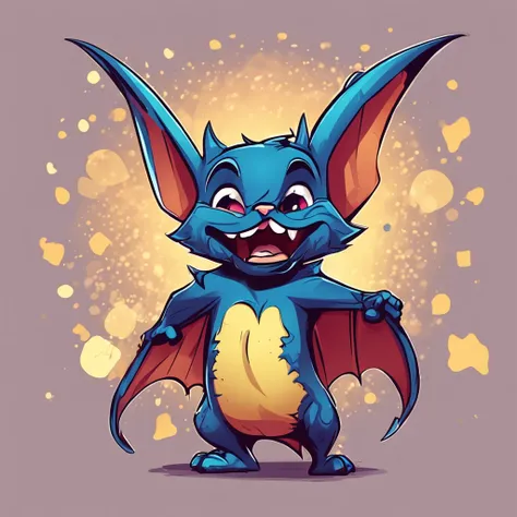 Two-dimensional game cartoon tender bat, colorido, estilo cartoon, Vibrant and dynamic backgrounds, personaje principal amigable y adorable, with expressive facial expression and attractive details.