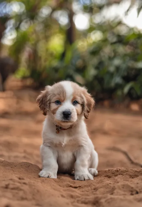 Garotinha，o cachorrinho，Fresco e encantador，uma paleta de cores quentes，Cena quente，menina sorridente，Puppy friendly，luz natural，sombra suave