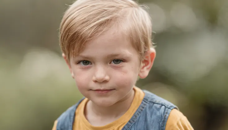 A 6-year-old blonde boy standing in a garden, alta qualidade, Foco claro (mess - house: 0.8), (obra-prima: 1.2) (realista: 1.2) (Bokeh) (melhor qualidade) (pele detalhada: 1.3) (detalhes intrincados) (8k) (Detalhe Olho) (foco nítido), (assustado) (various ...