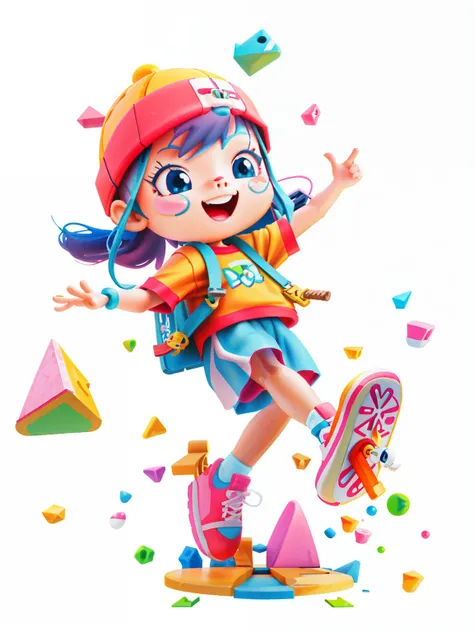 Close-up of cartoon character holding skateboard, cute 3 d render, Colorful! Character design, 3d character, 3 d character, childrens art in artstation, Cute cartoon character, 3 d render official art, 3 D character art, render of a cute 3d anime girl, ani...