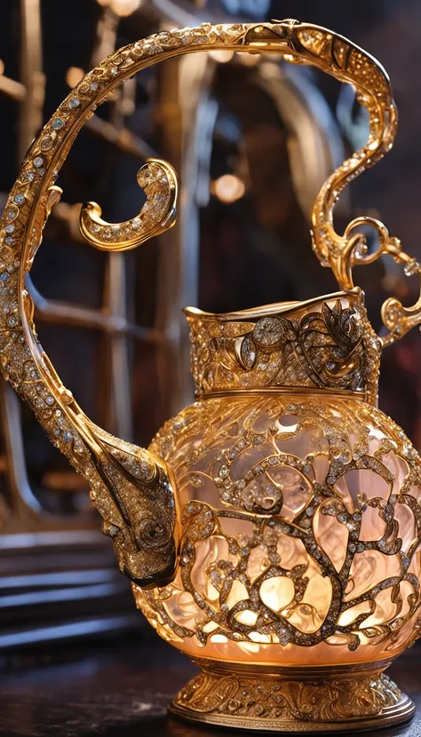 Luxurious diamond-set gilt night jug, The night exudes a mysterious and enchanting glow。9:16