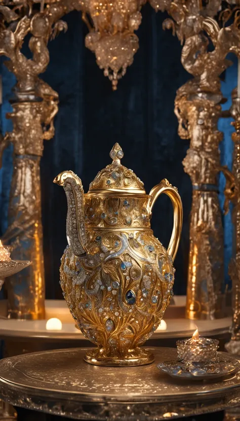 Luxurious diamond-set gilt night jug, The night exudes a mysterious and enchanting glow，768X1344(9:16)