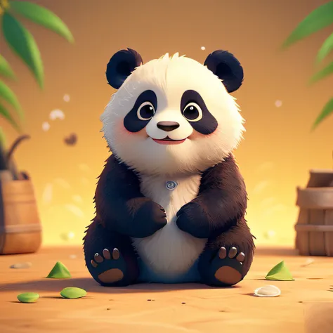 baby panda，cartoonish style，furry animals，sleepy-eyed，lovely。