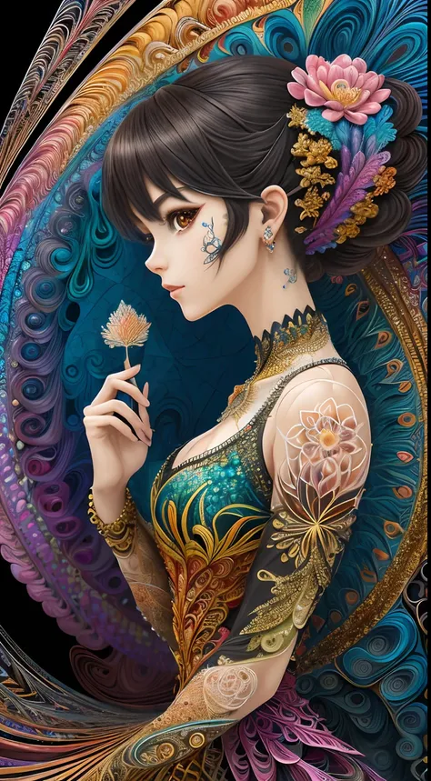 (masterpiece, top quality, best quality, official art, beautiful and aesthetic:1.2), (1girl:1.3), extremely detailed,(fractal art:1.2),colorful,highest detailed,(zentangle:1.2), (dynamic pose), (abstract background:1.5), (treditional dress:1.2), (shiny ski...