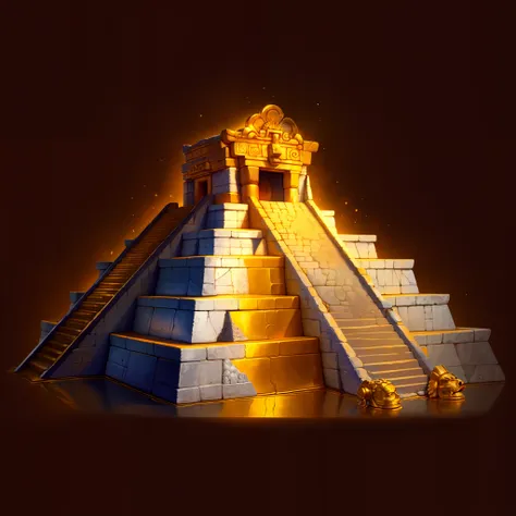 Mayan pyramid，Chichen Itza，Golden，Resplendent，gameicon，highest masterpiece，high qulity。