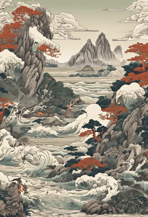 Yamakawa，rios，Sun，Mountain and Sea Lark Scroll，Ancient mythology of the Mountain and Sea Sutra，mythological beasts，Xuanwu，Suzaku，the white tiger，Green Dragon，Shirasawa，Kunpeng，Epic composition，shadowing，National style