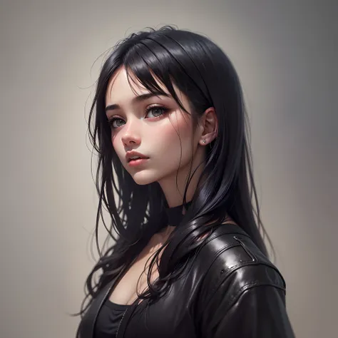 a 23 yo woman, black-hair, dark theme, soothing tones, muted colors, high contrast, natural skin texture, hyperrealism, soft light, sharp --auto --s2