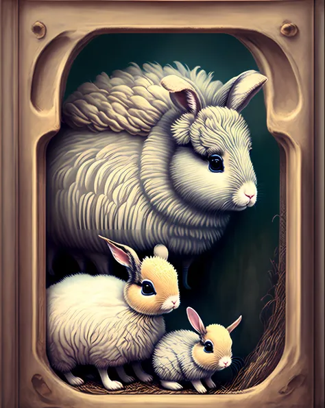 Mother sheep and baby rabbit and father rabbit