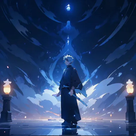 ，（tmasterpiece：1.2），best qualityer，PIXIV，Taoist， A boy standing in front of a black pillar of light，cleanness，