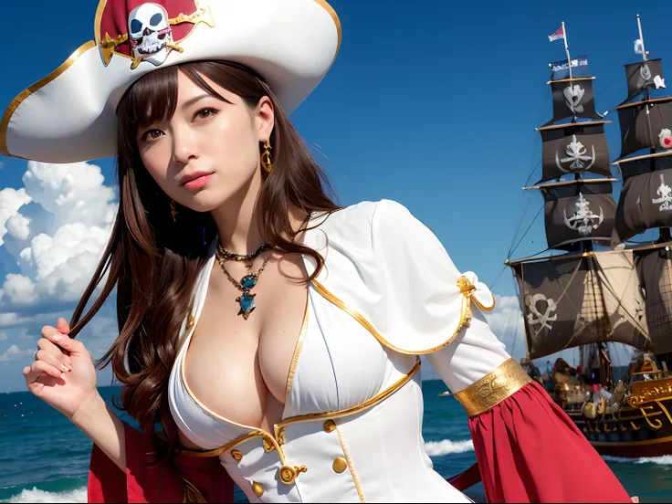 (masutepiece), Professional , masterpiece、top-quality、photos realistic , (Gemstone Silver Metal Body:1.9),(Matte White、(Put on a pirate hat)、Jewel Gold Weapon(Jewel Metal Body:1.4),Gorgeous metal weapons , Detailed Sword of the Brave , Beautiful knife ...