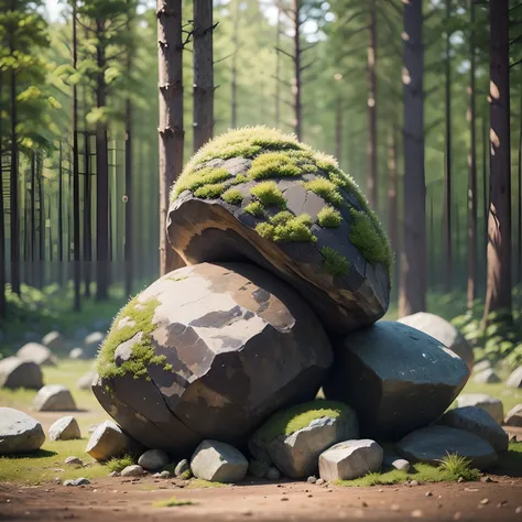 A cluster of stones in the middle of a forest in the shape of a large fist coming out of the ground. --auto --s2