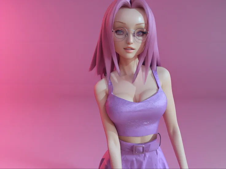 Un primer plano de una mujer con gafas y un vestido rosa, Render de una linda chica de anime 3D, Anime estilo 3D, Avatar de Second Life, highly detailed character, Modelo de personaje femenino 3D, 3D render estilizado, Chica anime 3D, Modelado en Poser, Ar...