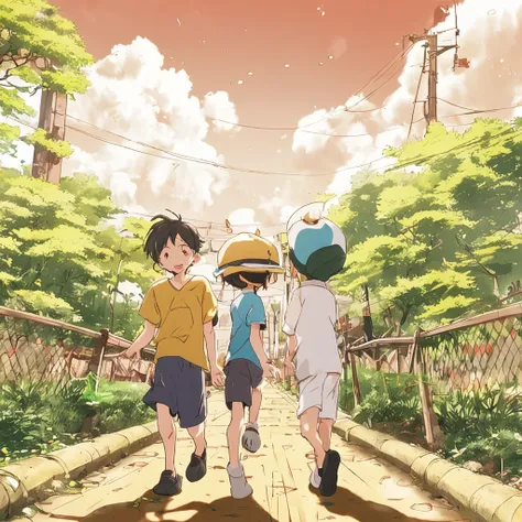 ，（tmasterpiece：1.2），best qualityer，Pisif，Taoist， A couple of children playing ball in the field, from yowamushi pedal, um dia ensolarado, On a sunny day, Todays featured anime stills, sunny day time, official fanart, Sunny day, opening scene, Ghibli is col...