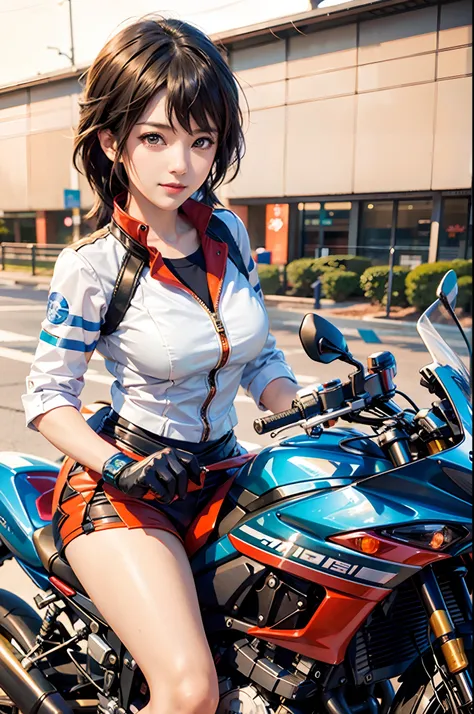 Anime girl sitting on motorcycle taking pictures, Makoto Shinkai and ArtGerm, Smooth Anime CG Art, makoto shinka, range murata and artgerm, Makoto, makoto kano, realistic anime 3 d style, photorealistic anime girl render, artgerm and atey ghailan, painted ...