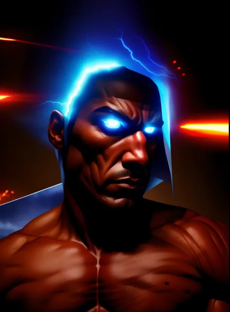 Muscular，Lightning flashed in his eyes，Behind him is a whole bunch of enemies