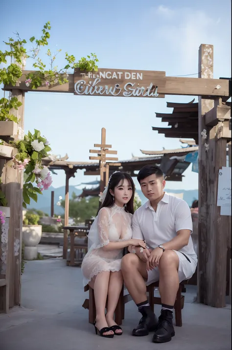 An ultra-high picture quality, photos realistic、A sense of realism that cannot be distinguished from reality、Beautiful woman and handsome man staring at each other in a hustle and bustle big city、The beautiful woman is an angel with two pure white wings gr...