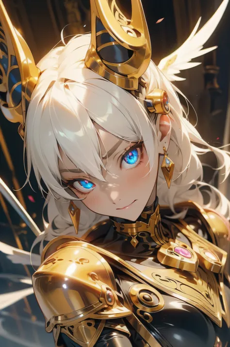 Anime Robot beutiful ice skin golem cat girl magic, aesthetic_eyes, detailed eyes, demon horn, mask, wings, glowing, random fantasy hair, multicolored hair, body detailed, random very angry face, detailed face, Saenyo Ancalagon Anthropomorphic majestic Gua...